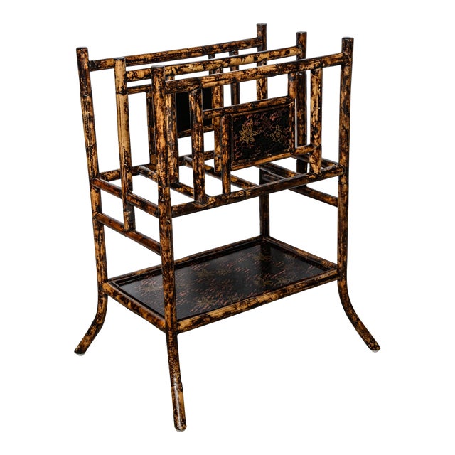 Antique British Colonial Magazine Rack, Bamboo & Lacquer, 1890s For Sale