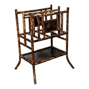 Antique British Colonial Magazine Rack, Bamboo & Lacquer, 1890s