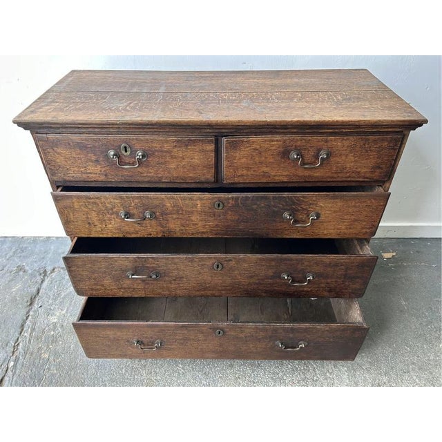 Brown Antique Georgian Oak Chest of Drawers with Swan Neck Handles, 1760s For Sale - Image 8 of 10