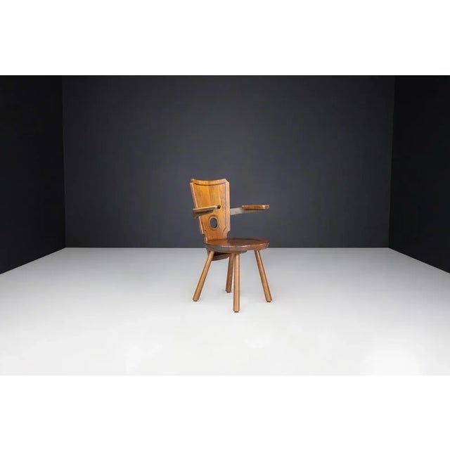 French Modernist Dining Chairs in Stained Oak and Brass, 1960s, Set of 8 For Sale - Image 9 of 13