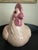 Vintage speckled pink ceramic chicken or hen planter with textured feather details and an open back for holding plants or...