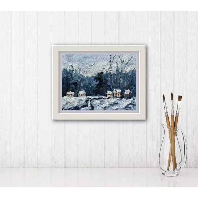 Contemporary Snow Cottages Winterscape Oil Landscape Painting For Sale - Image 3 of 6
