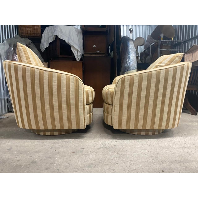 Vintage Mid-Century Modern Swivel 80s Barrel Lounge Chairs Attributed Milo Baughman Set of Two . For Sale In Miami - Image 6 of 12