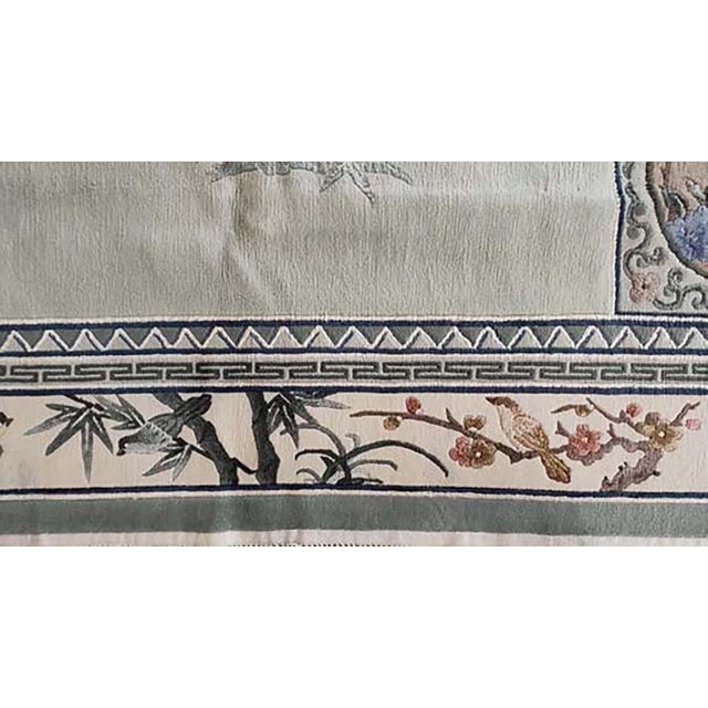 1980s 1980s Gray Floral Medallion Vintage Chinese Silk Rug 8'2" X 10'2" Handknotted Wool Carpet For Sale - Image 5 of 5
