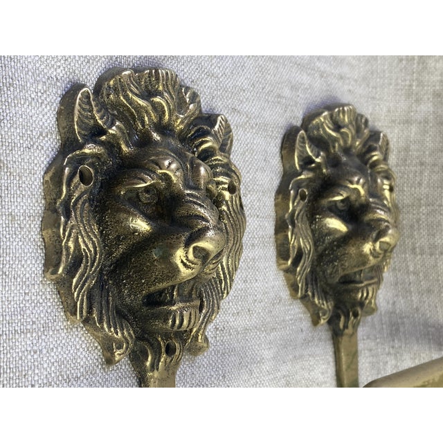 Metal Vintage Brass Lion Head Coat Hooks, 1940s, Set of 2 For Sale - Image 7 of 15