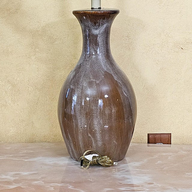 Ceramic Vintage Ceramic Drip Glaze Table Lamp in Brown Studio Pottery Style With Tapered Shade For Sale - Image 7 of 18