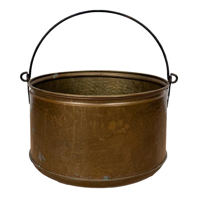 Antique 18" Hammered Copper Pot Cauldron W/ Handle For Sale