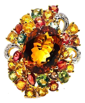 Bochic “Orient” Vintage Diamond, Citrine & Sapphire Ring Set In 18K Gold & Silve