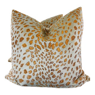 Cheetah Embroidered on Velvet in Orange 22" Pillows-A Pair For Sale