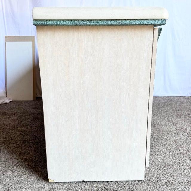Postmodern Beige Wood Grain Laminate Credenza With Tribal Turquoise Metal Accents For Sale In Miami - Image 6 of 12