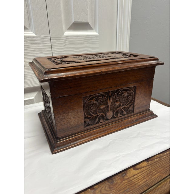 English Vintage English Carved Wood Humidor For Sale - Image 3 of 12