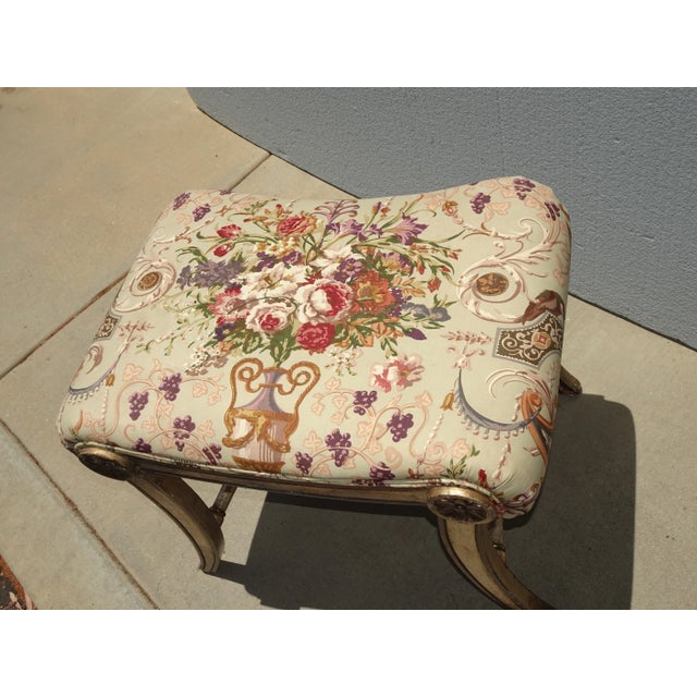 Vintage French Country Floral Vanity Bench W Silver Gilt Base #2 For Sale - Image 12 of 12