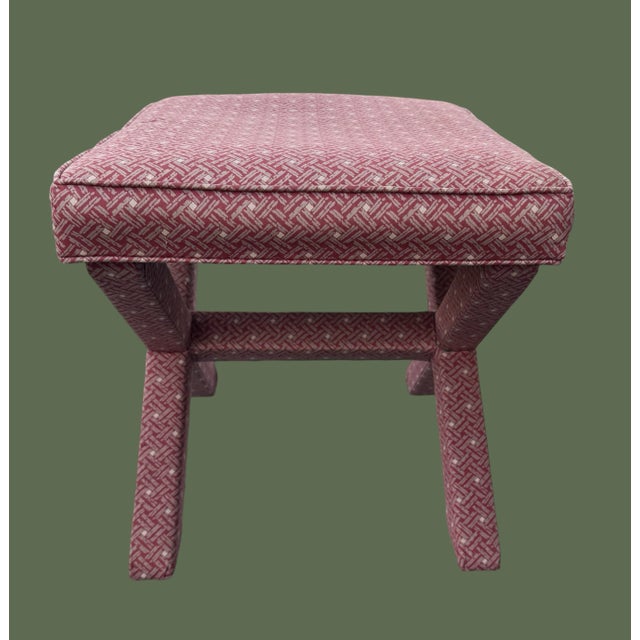 Mid-Century Modern Mid Century X-Based Ottoman Stool For Sale - Image 3 of 7