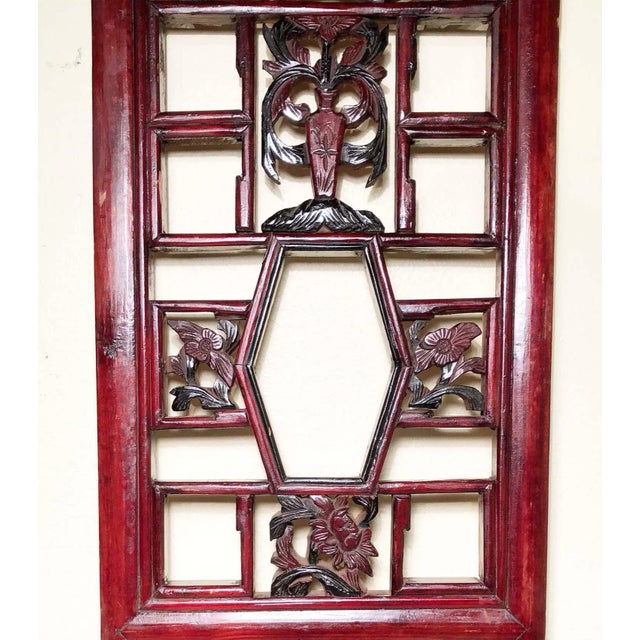 Burgundy Antique Chinese Screen Panels 3582 Cunninghamia Wood, 1800-1849 - Set of 2 For Sale - Image 8 of 11