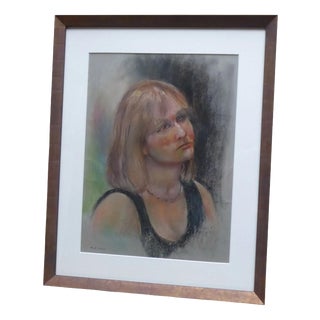 Wilfred Glyndon May, Portrait of a Girl in Black, Pastel on Paper, Framed For Sale