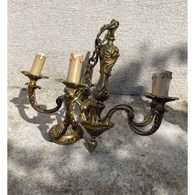 Louis XV Style Brass Chandeliers with 5 Bulbs, 1960s For Sale - Image 4 of 4