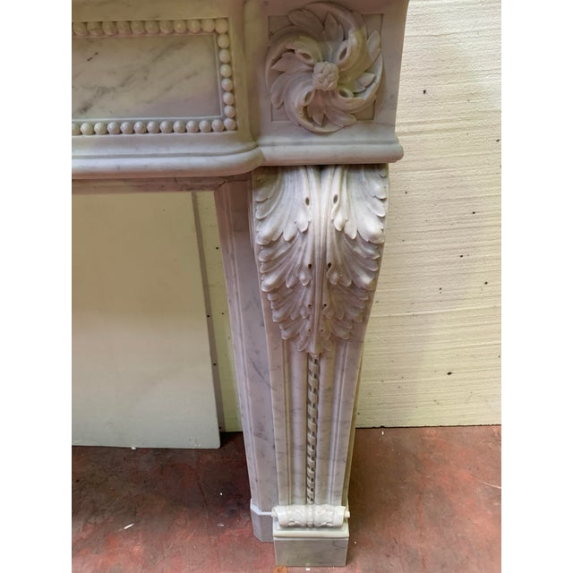 Louis XVI Style Fireplace in White Carrara Marble, 1800s For Sale - Image 12 of 18