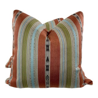 Ikat Stripe in Cinnamon 22" Pillows-A Pair For Sale