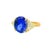 An exquisite blue sapphire takes center stage, its oval cut revealing a deep blue hue. Flanking the sapphire are two...