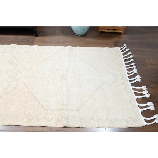 Beige 1970s Vintage Handmade Wool Cotton Turkish Beige Area Rug For Sale - Image 8 of 11
