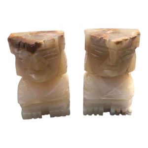 Vintage Aztec Onyx Stone Aztec Mayan Bookends