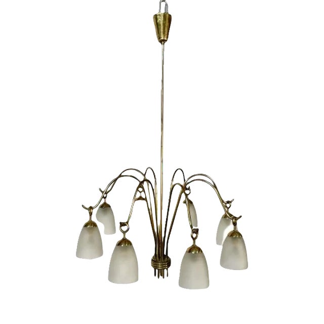 Italian Mid-Century Modern Arredoluce Eight Arm Brass Chandelier by Angelo Lelli For Sale