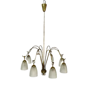 Italian Mid-Century Modern Arredoluce Eight Arm Brass Chandelier by Angelo Lelli