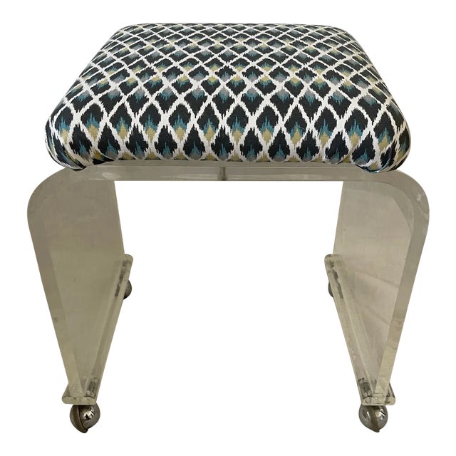 Mid-Century Lucite Upholstered Waterfall Stool/Bench For Sale