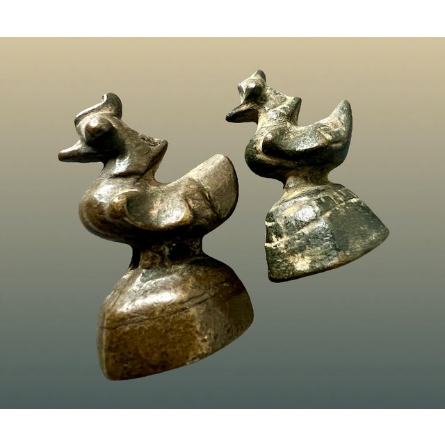 Antique South East Asian Bird Style Opium Weights, a Pair With Carved Wood Stand For Sale In Tampa - Image 6 of 8