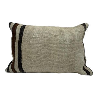 Turkish Hemp Pillow Cushion Natural Beige Black Pillow Cushion Cover 16" x 24" For Sale