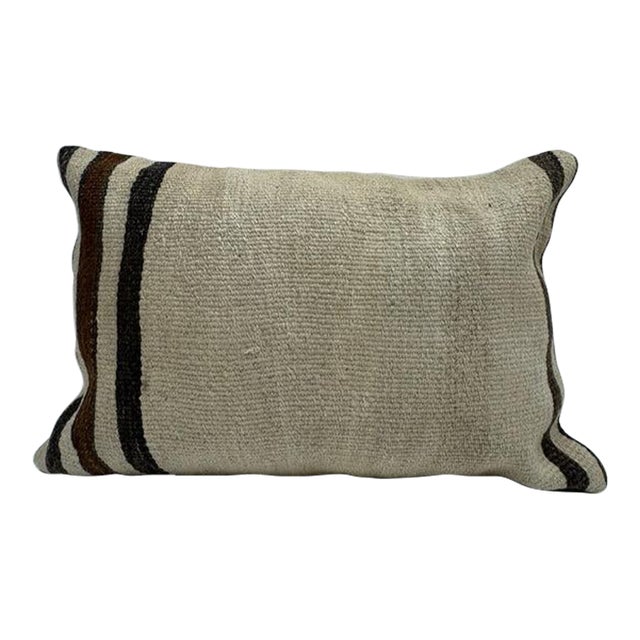 Turkish Hemp Pillow Cushion Natural Beige Black Pillow Cushion Cover 16" x 24" For Sale
