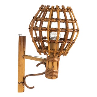 Mid-Century Rattan and Bamboo Wall Sconce in the style of Louis Sognot, 1960s For Sale