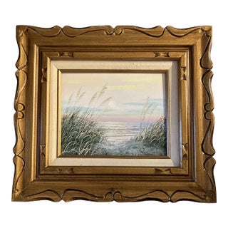 1970’s Original Vintage Serine Marshes Landscape Painting Original Vintage Carved Wood Frame For Sale