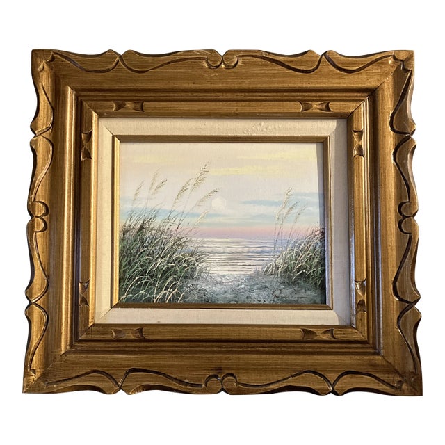 1970’s Original Vintage Serine Marshes Landscape Painting Original Vintage Carved Wood Frame For Sale