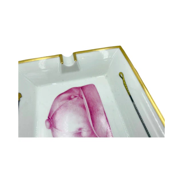 Mid 20th Century Vintage Hermès Paris Equestrian Pink Jockey Cap Porcelain Ashtray Catchall Dish For Sale - Image 5 of 13