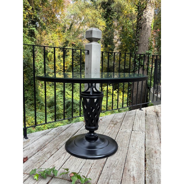 recently restored center table. can float stand alone or be flanked by chairs for cocktails or appetizers. heavy iron with...