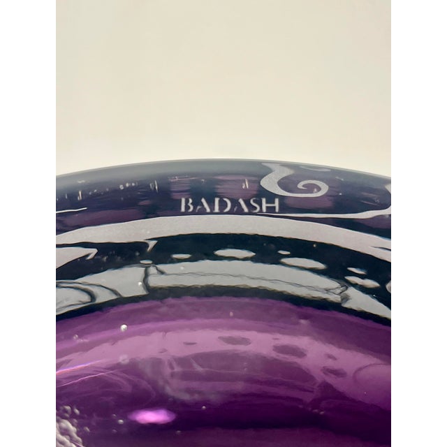 Glass 2003 Leandra Drumm Amethyst Etched Art Glass Girl & Cat Vase Signed 8″ For Sale - Image 7 of 11