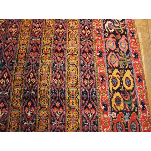 A Allover-Geometric Design Antique Persian Bijar Gallery Rug With Red Background Color For Sale In New York - Image 6 of 12