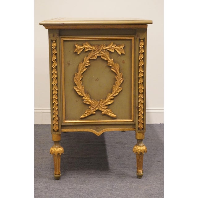Furniture Classics Louis XVI French Provincial 48" Green and Gold Media Chest W. Gilt Ormolu Style Decoration For Sale - Image 11 of 12