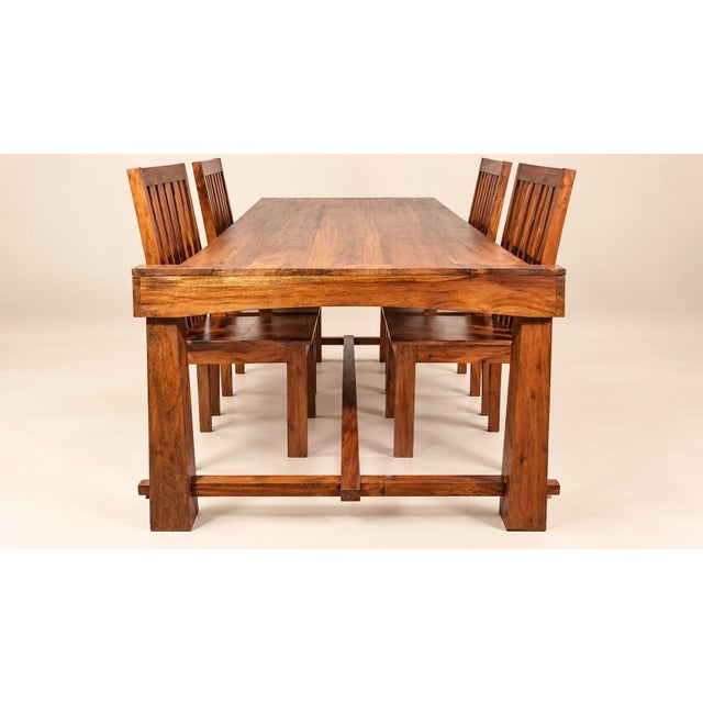 2000 - 2009 Vintage Dining Table and Chairs Set in Sheesham Wood, 2000s, Set of 5 For Sale - Image 5 of 11