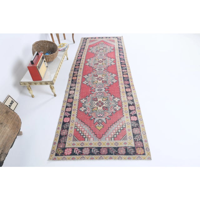 Vintage Turkish Hand-Knotted Runner Rug is a semi-Vintage runner rug. '70s Eastern region of Turkey's unique rug is...