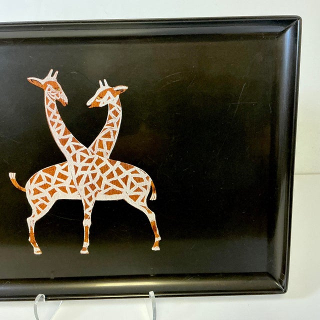 Black 1970s Mid-Century Hollywood Regency Boho Chic Safari Couroc Giraffe Tray, Extra Large. For Sale - Image 8 of 18