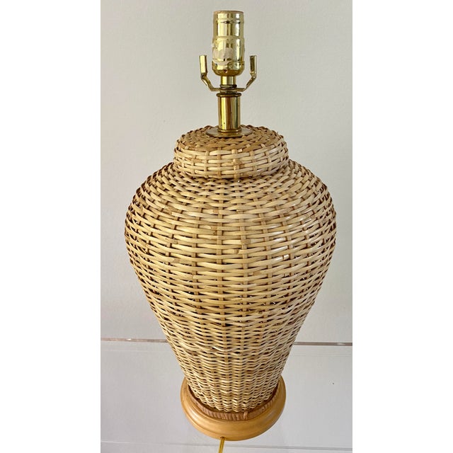Large Vintage Wicker Lamp With Shade Chairish