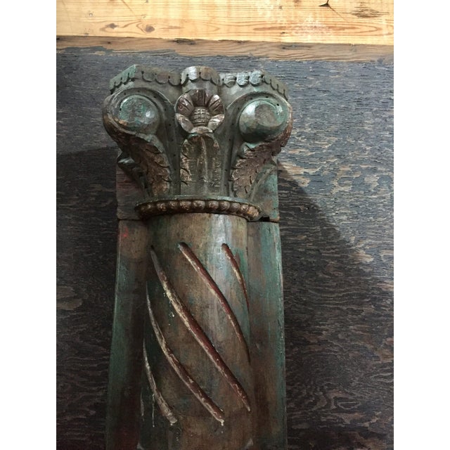 Modern 1920s Vintage Painted Carved Wall Mounted Teak Wood Columns- A Pair For Sale - Image 3 of 13