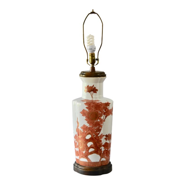1930s Japanese Fujita Kutani Large Peacock Vase Table Lamp For Sale
