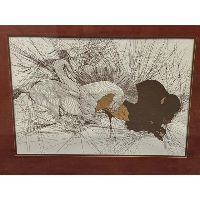 Mid-Century Modern Late 20th Century Guillaume Azoulay (1949-) Matted & Framed Original Etching "La Bete" For Sale - Image 3 of 6