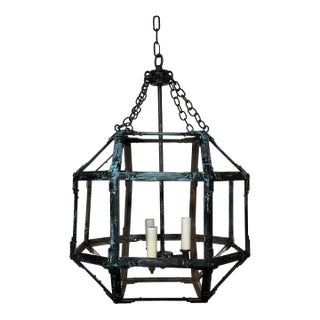 Mid 20th Century Octagonal Lantern Chandelier With Verdigris Finish For Sale