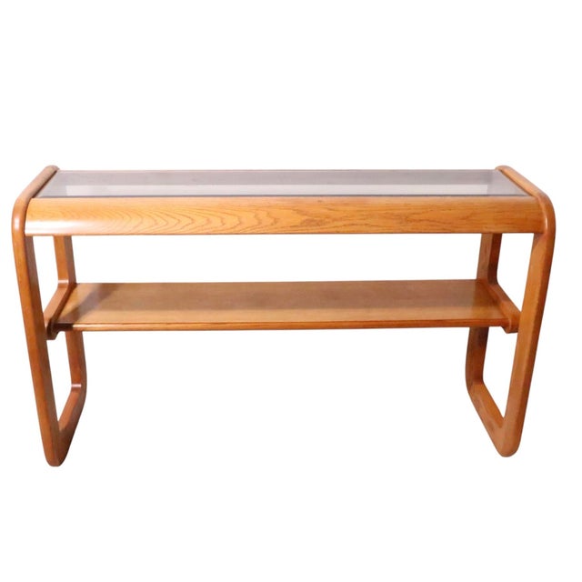 Mid 20th Century Mod Lou Hodges Oak and Glass Console Table For Sale - Image 9 of 18