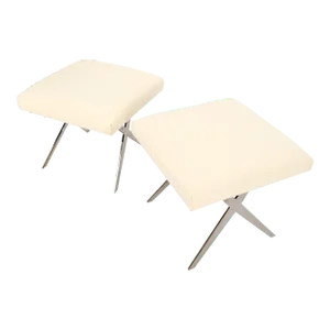 Pair of Smoked Chrome X Shape Square Benches Ottomans Stools