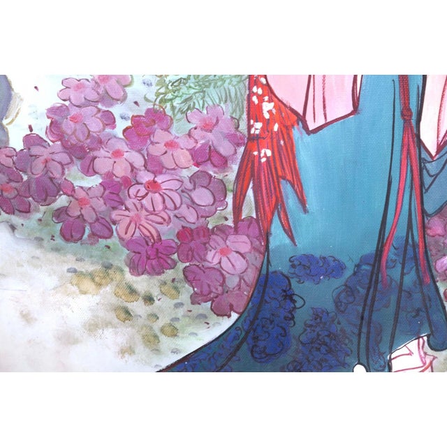 Hua Sanchuan Viewing Flowers Contemporary Figurative Asian Acrylic Painting on C For Sale In Detroit - Image 6 of 8